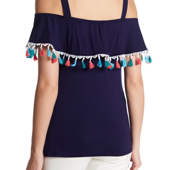 Vanity Room Tassel Popover Cold Shoulder Top - Picture 2 of 3